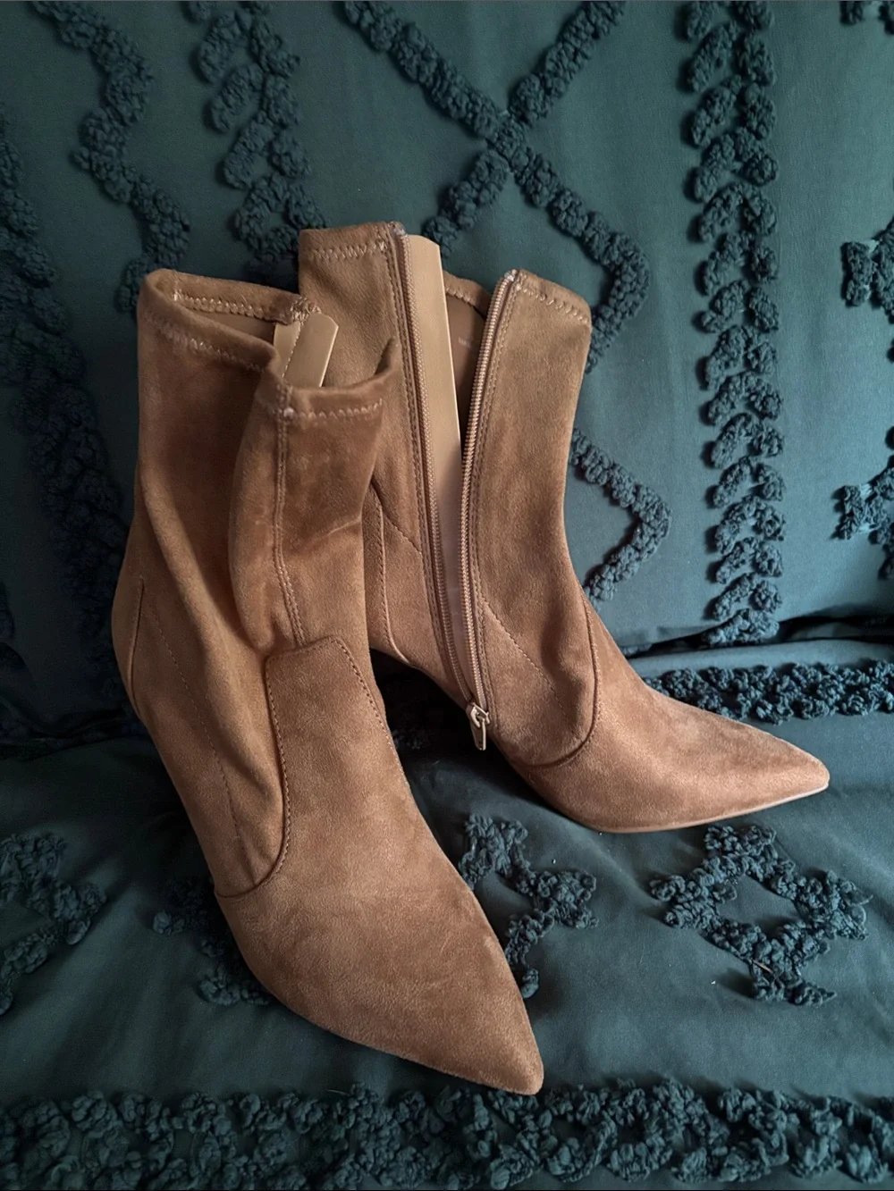 Express Women's Taupe Suede Pointed-Toe Ankle Boots - Picture 1 of 3
